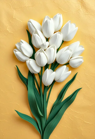 White Tulip Bouquet On Textured Yellow Background