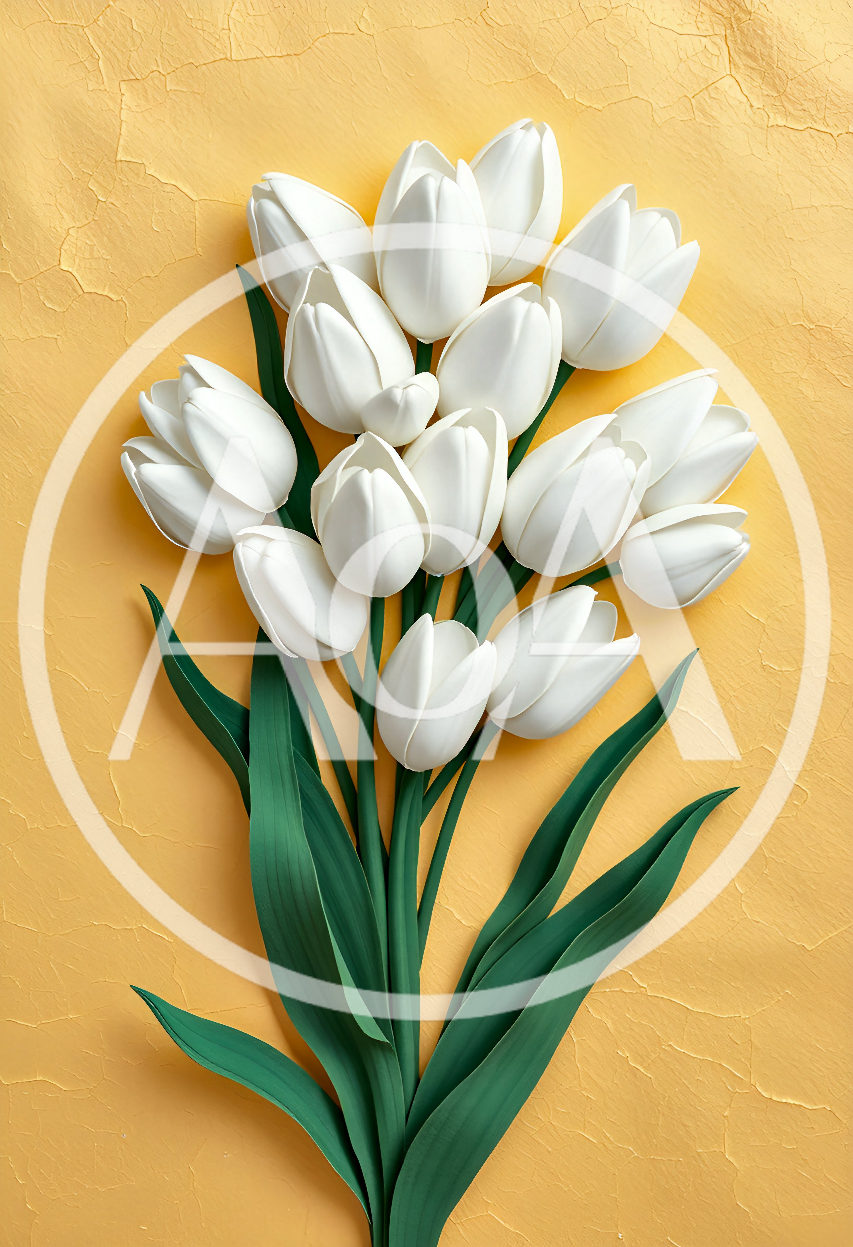 White Tulip Bouquet On Textured Yellow Background