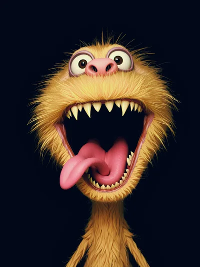 3D Render Of A Furry Yellow Monster Character