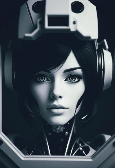 Portrait Of A Futuristic Android Woman With Headset