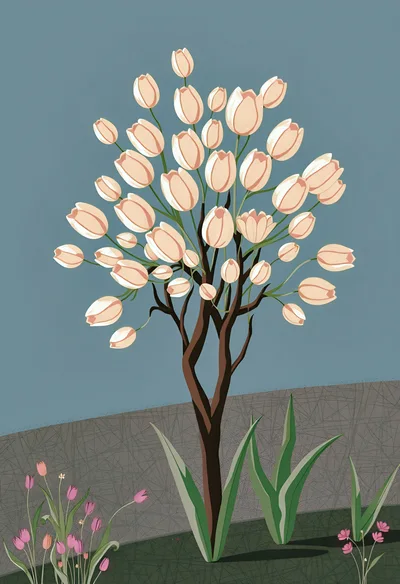 Stylized Illustration Of A Tulip Tree With Pink Flowers