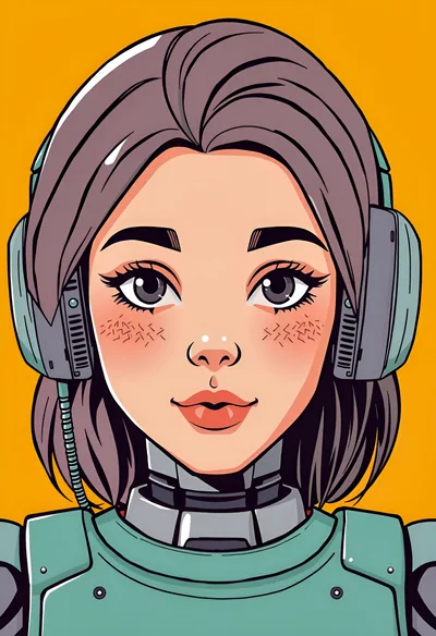 Digital Illustration Of A Cyborg Girl With Headphones