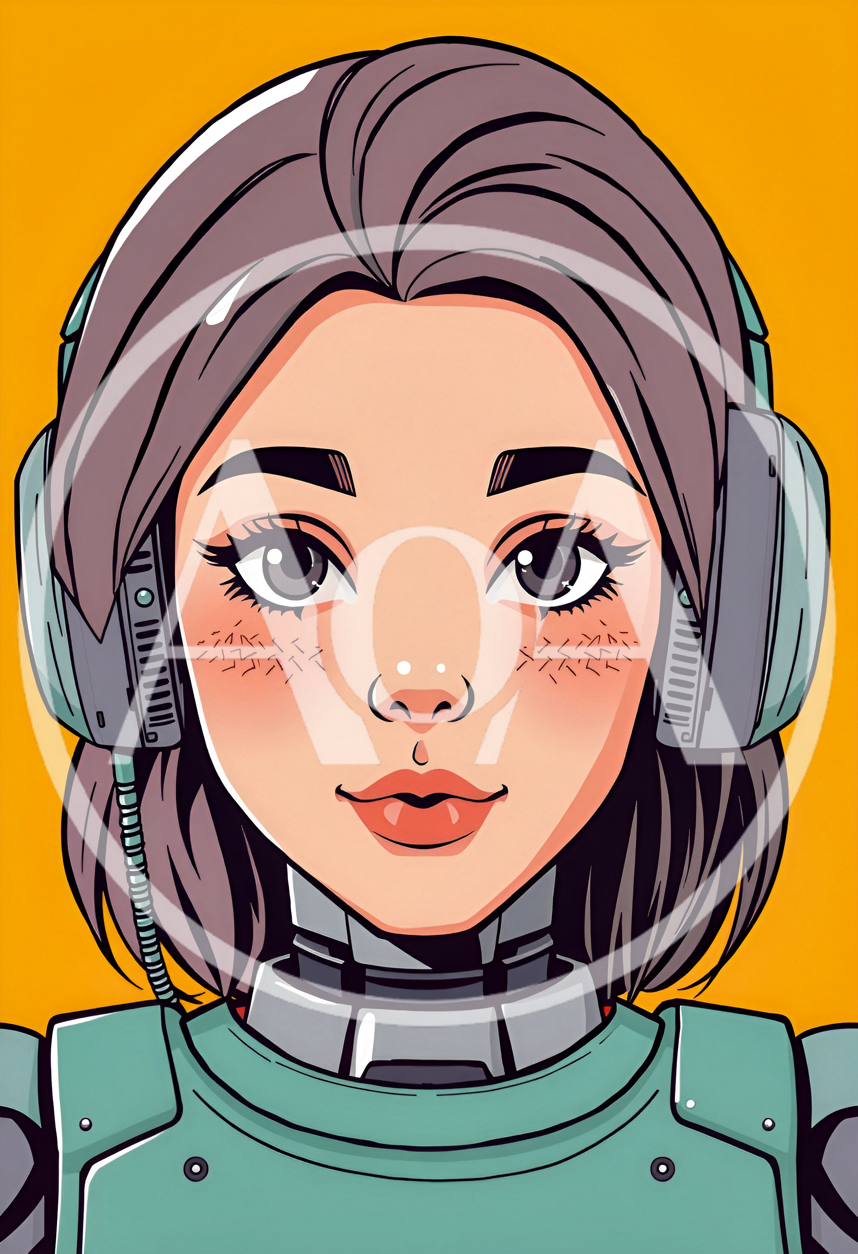 Digital Illustration Of A Cyborg Girl With Headphones