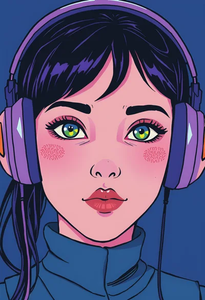Anime Style Portrait Of A Young Woman Wearing Headphones