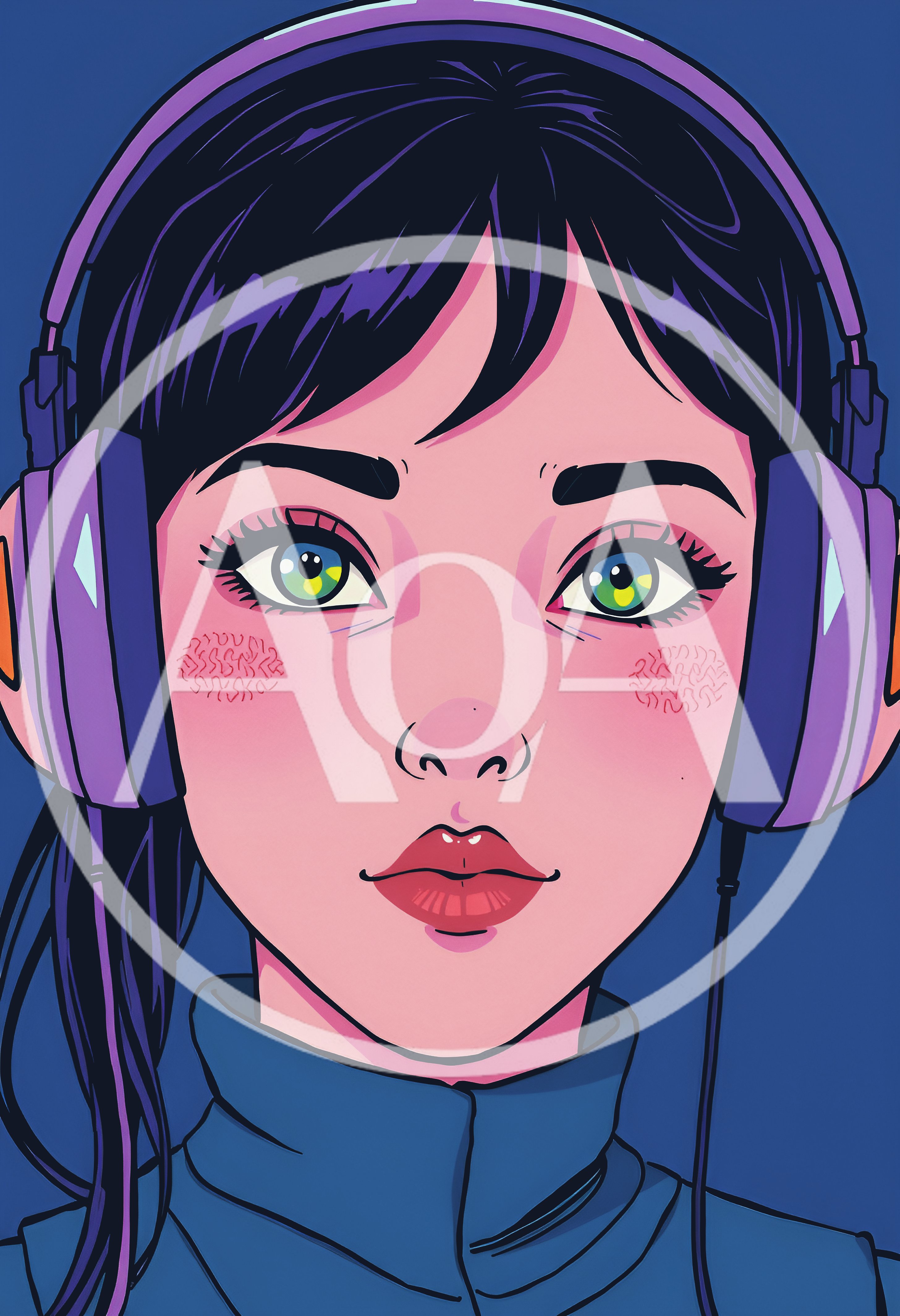 Anime Style Portrait Of A Young Woman Wearing Headphones