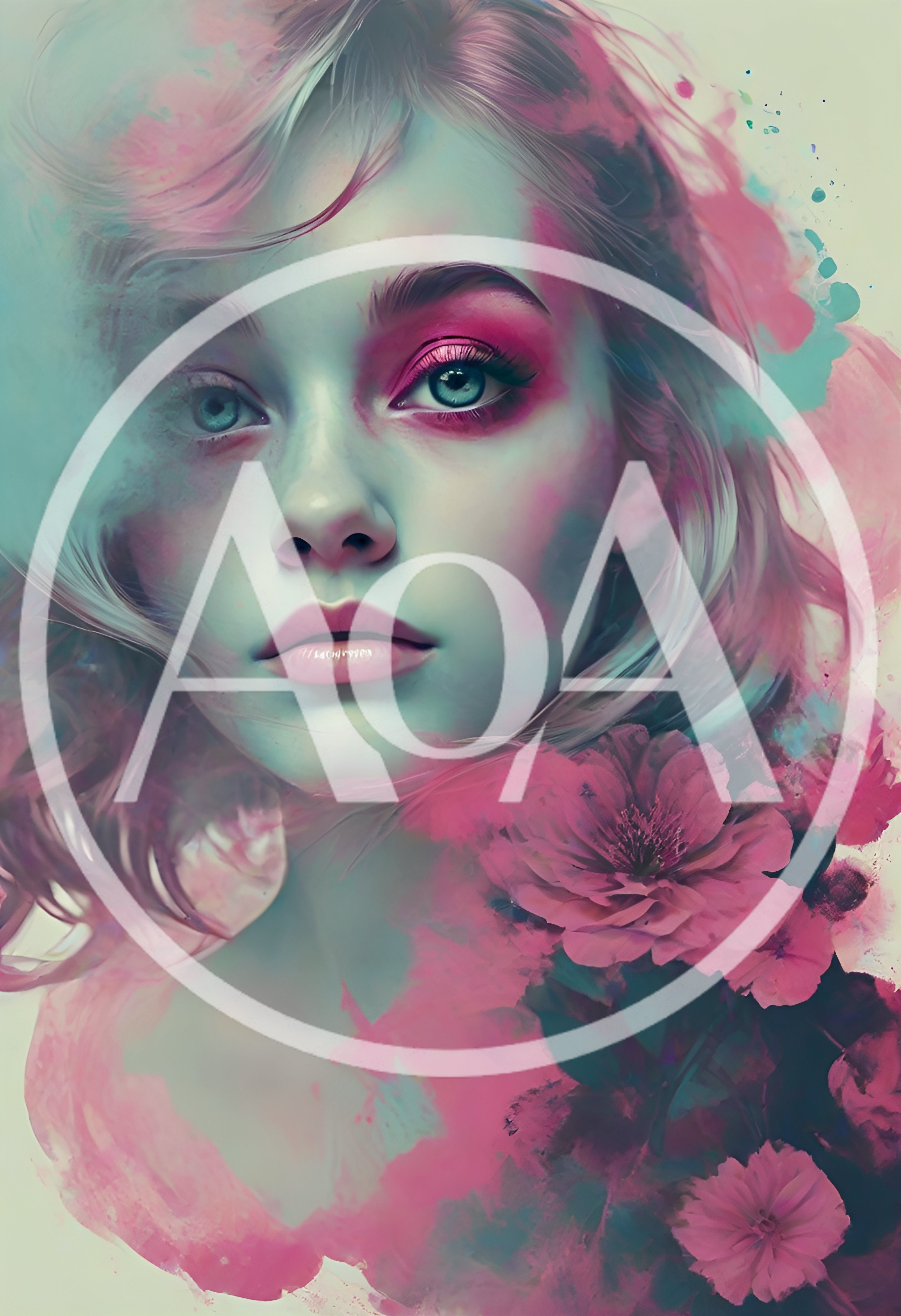 Digital Portrait Of A Woman With Floral Watercolor Elements