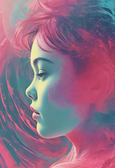 Abstract Digital Portrait Of A Young Woman Profile