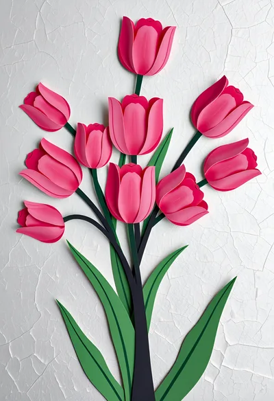 Paper Cutout Pink Tulip Bouquet Wall Art
