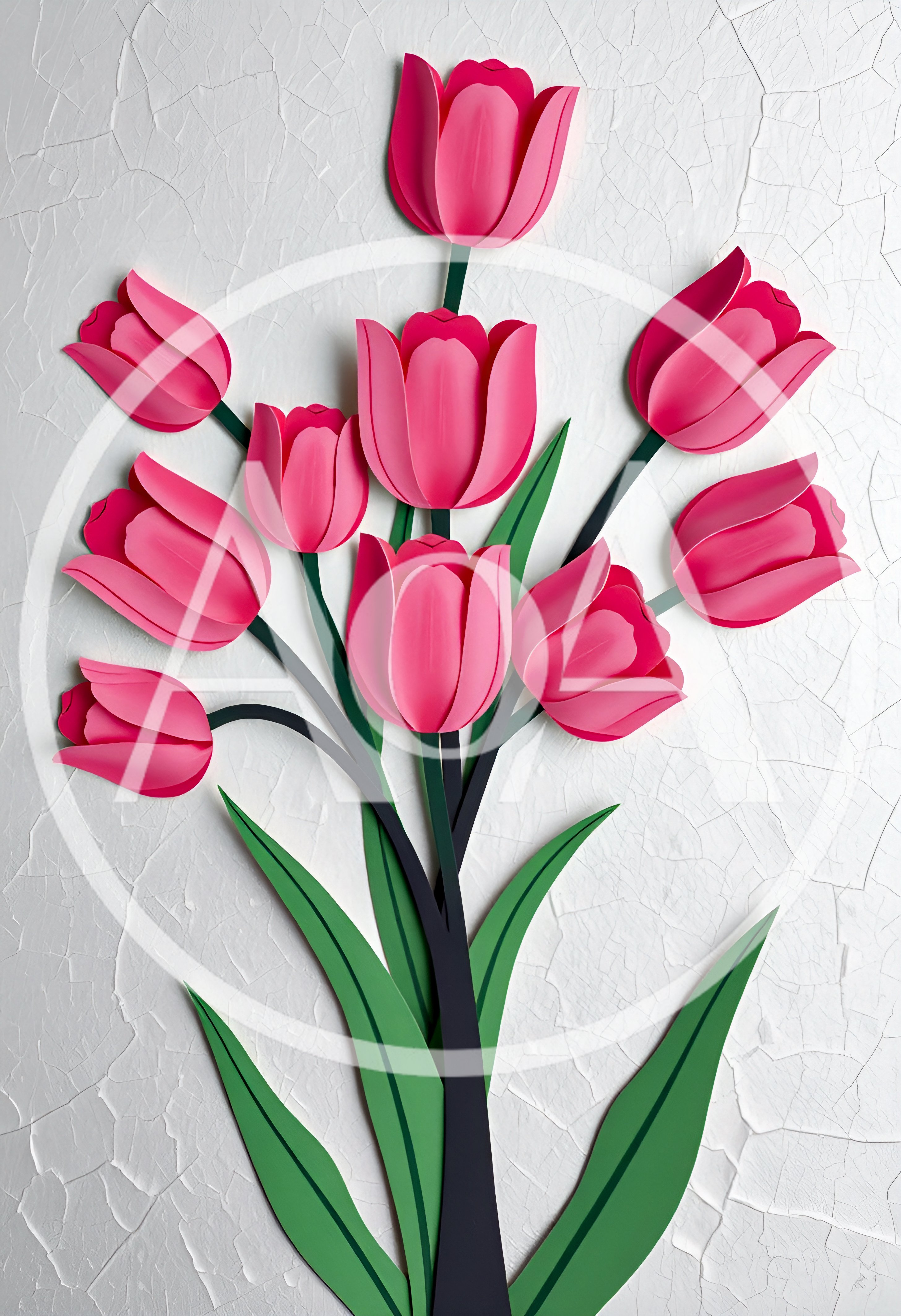 Paper Cutout Pink Tulip Bouquet Wall Art
