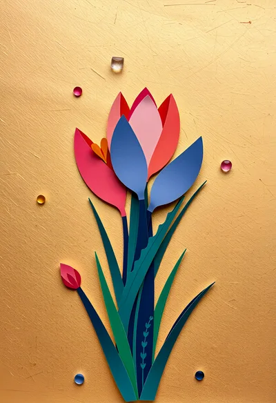 Paper Cutout Floral Art Composition