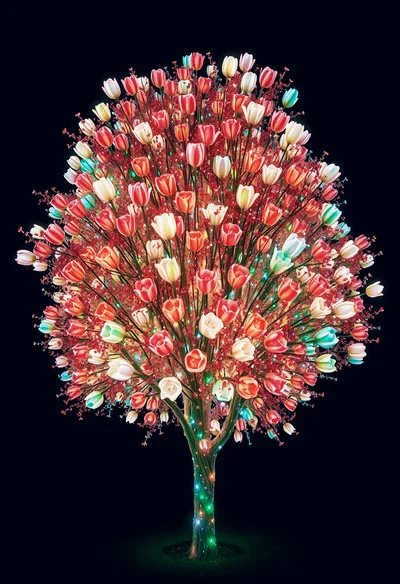 Illuminated Tulip Tree Sculpture With LED Lights