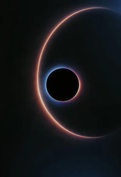 Abstract Cosmic Eclipse With Glowing Planetary Rings