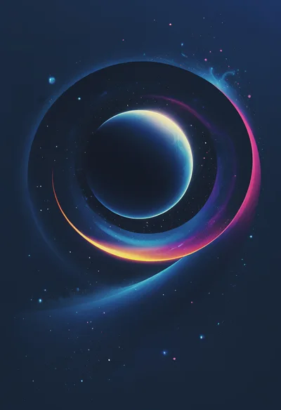 Abstract Cosmic Planet With Glowing Orbital Rings