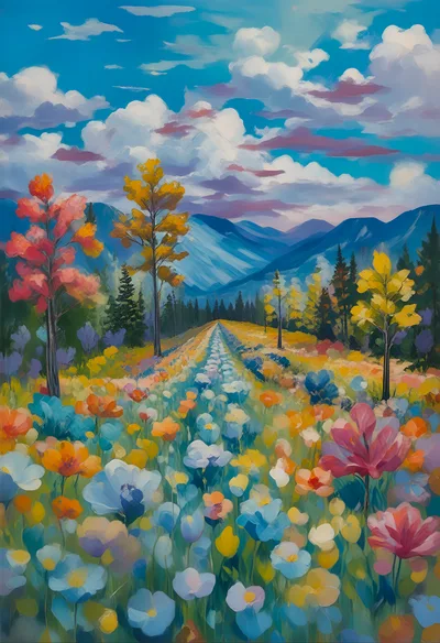 Impressionist Painting Of A Vibrant Wildflower Meadow