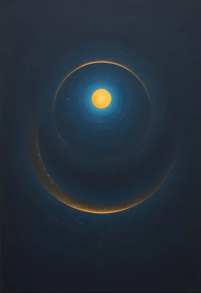 Abstract Cosmic Sun With Glowing Orbital Rings