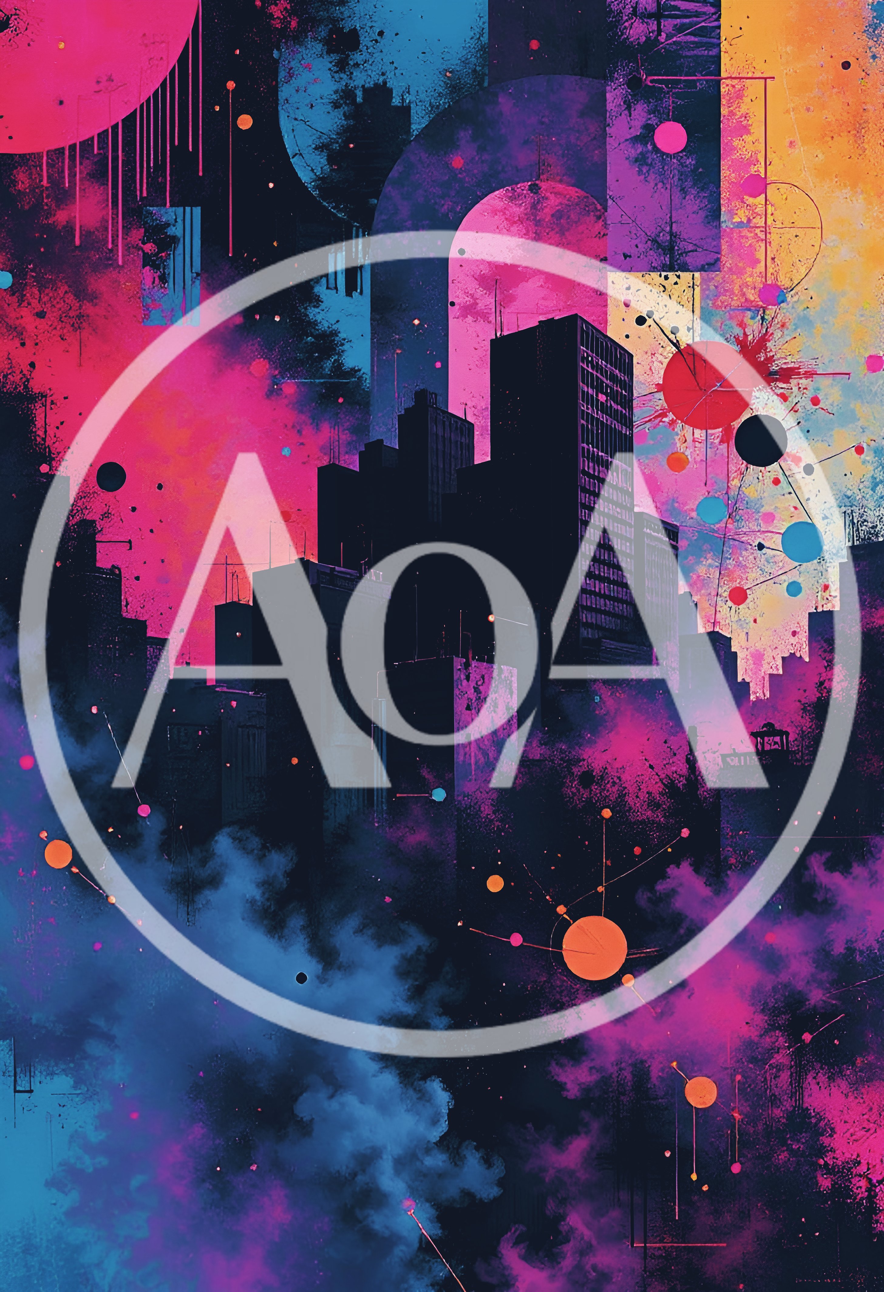 Abstract Digital Cityscape With Vibrant Neon Clouds