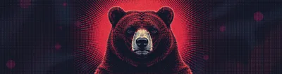 Intense Grizzly Bear Portrait With Red Halo Background