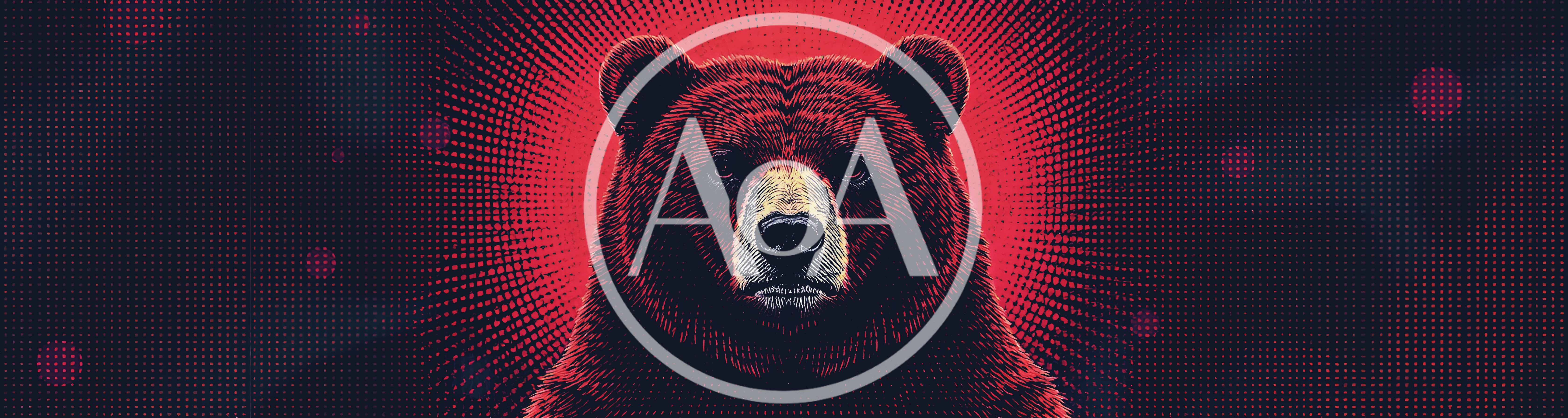 Intense Grizzly Bear Portrait With Red Halo Background