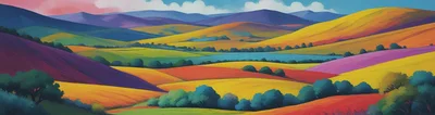 Vibrant Rolling Hills Landscape Painting