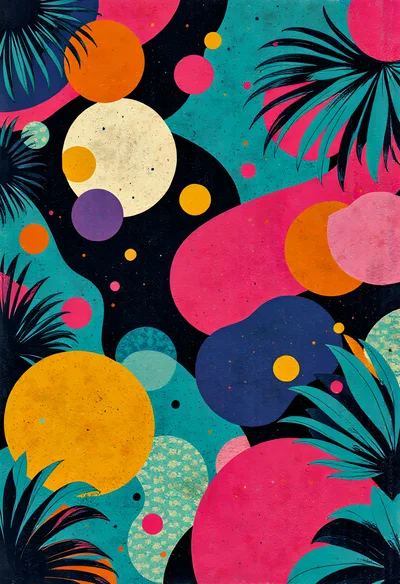Abstract Tropical Botanical Illustration With Geometric Shapes