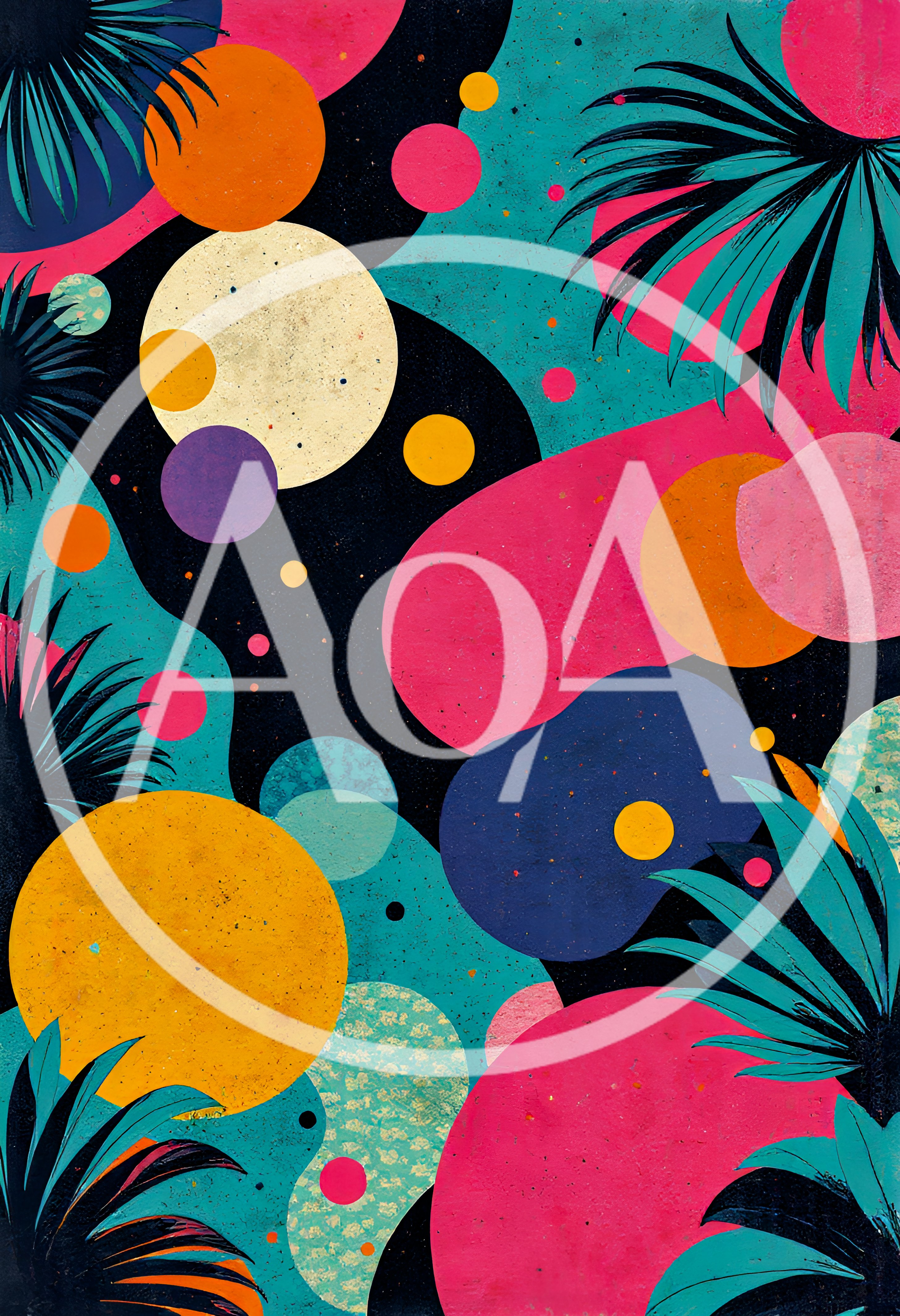 Abstract Tropical Botanical Illustration With Geometric Shapes