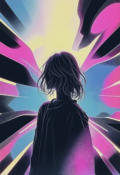Silhouette Of A Person Against Abstract Neon Background