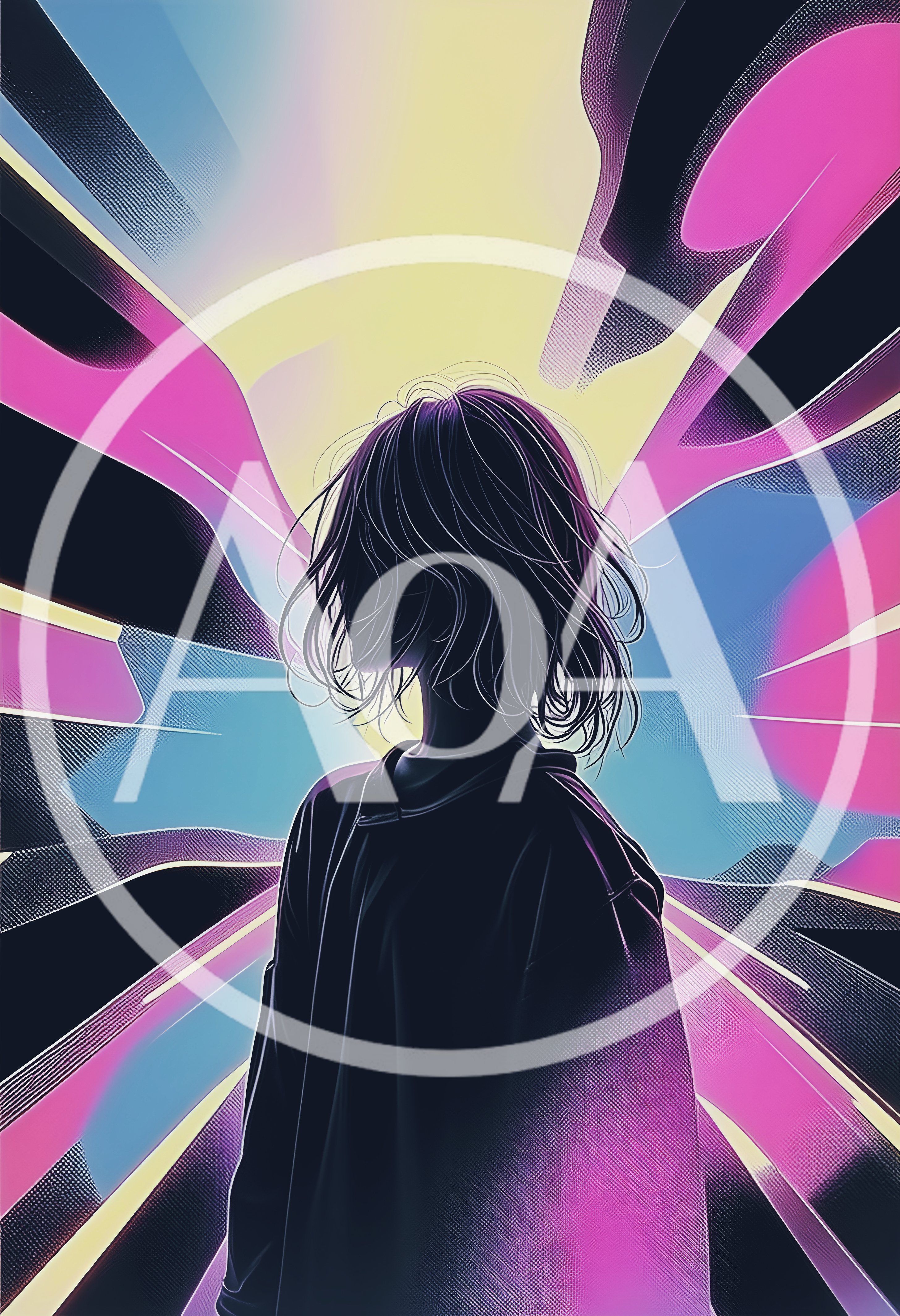 Silhouette Of A Person Against Abstract Neon Background