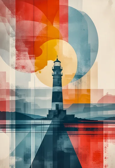 Abstract Geometric Lighthouse Illustration With Vibrant Colors