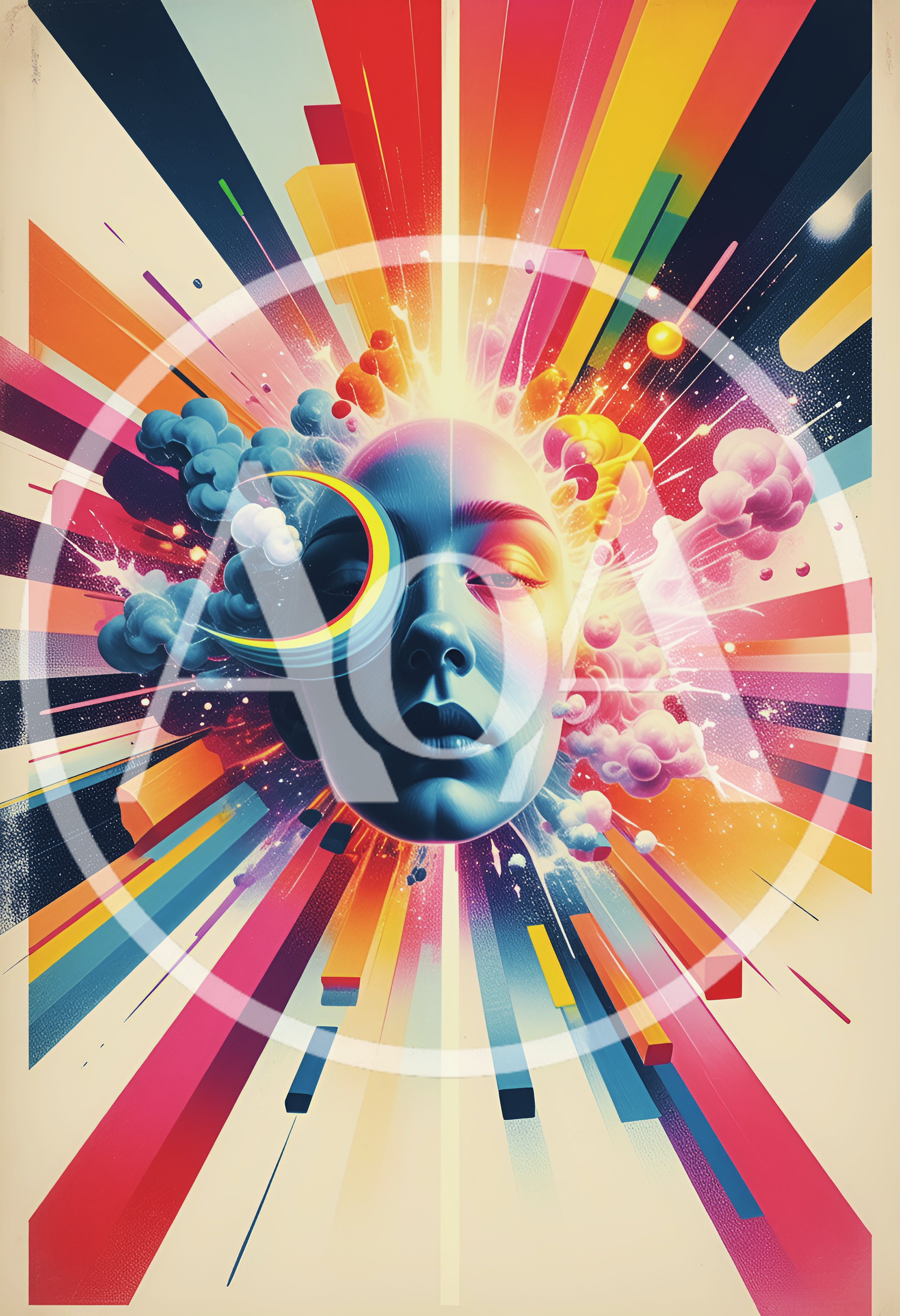 Surreal Human Face With Abstract Colorful Cosmic Explosion