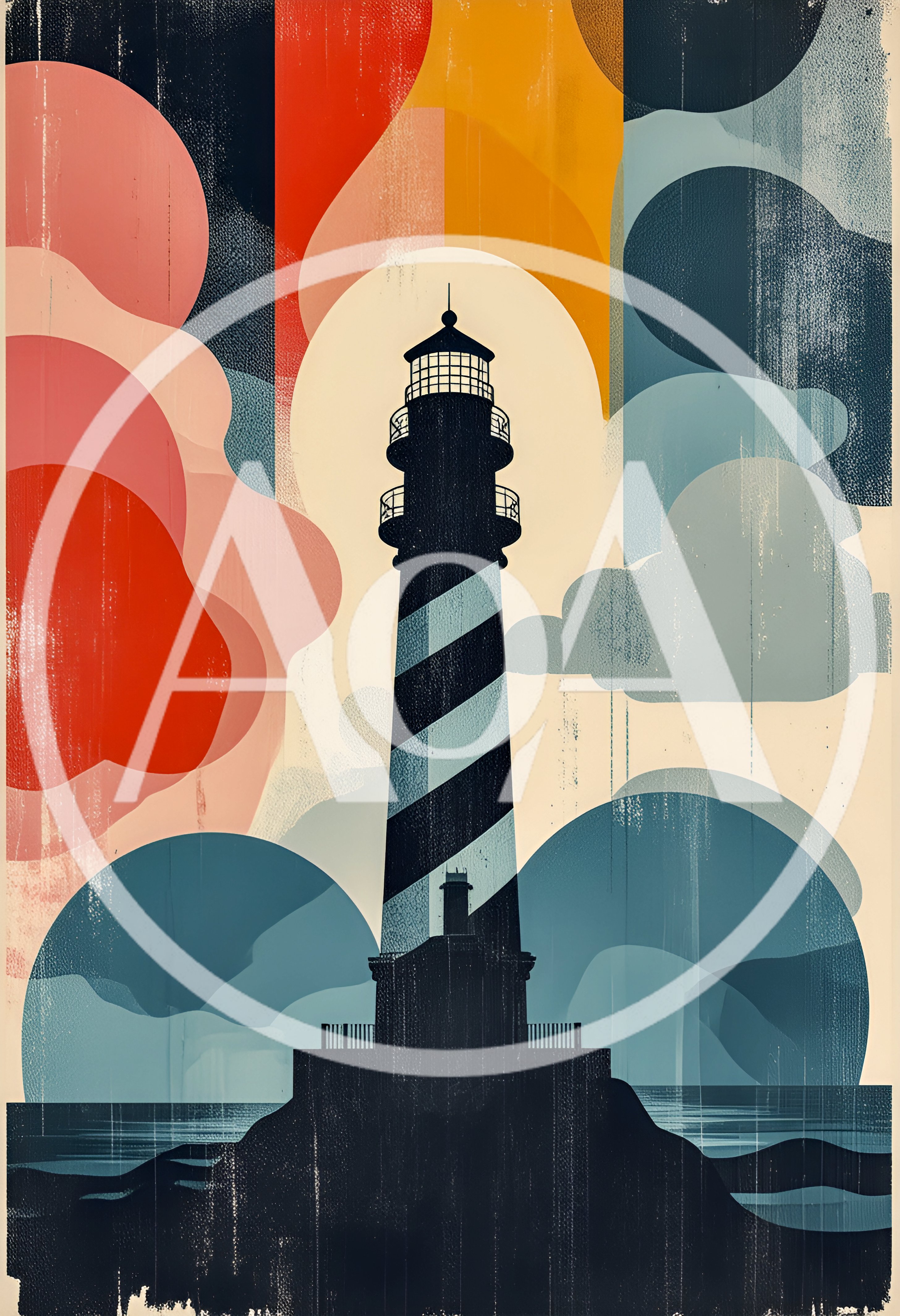 Stylized Graphic Illustration Of A Striped Lighthouse