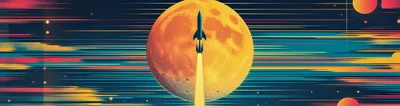 Rocket Launching Past A Large Glowing Moon