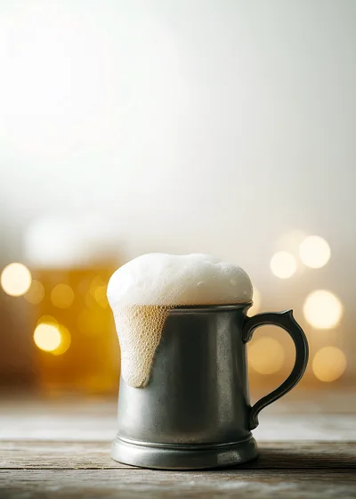 Pewter Beer Mug With Overflowing Foam