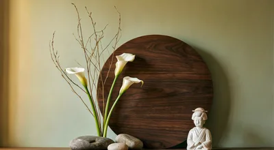 Zen Still Life With Calla Lilies And Buddha Statue