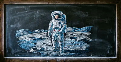 Chalk Drawing Of An Astronaut On The Moon