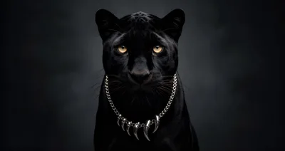 Portrait Of A Black Panther Wearing A Claw Necklace