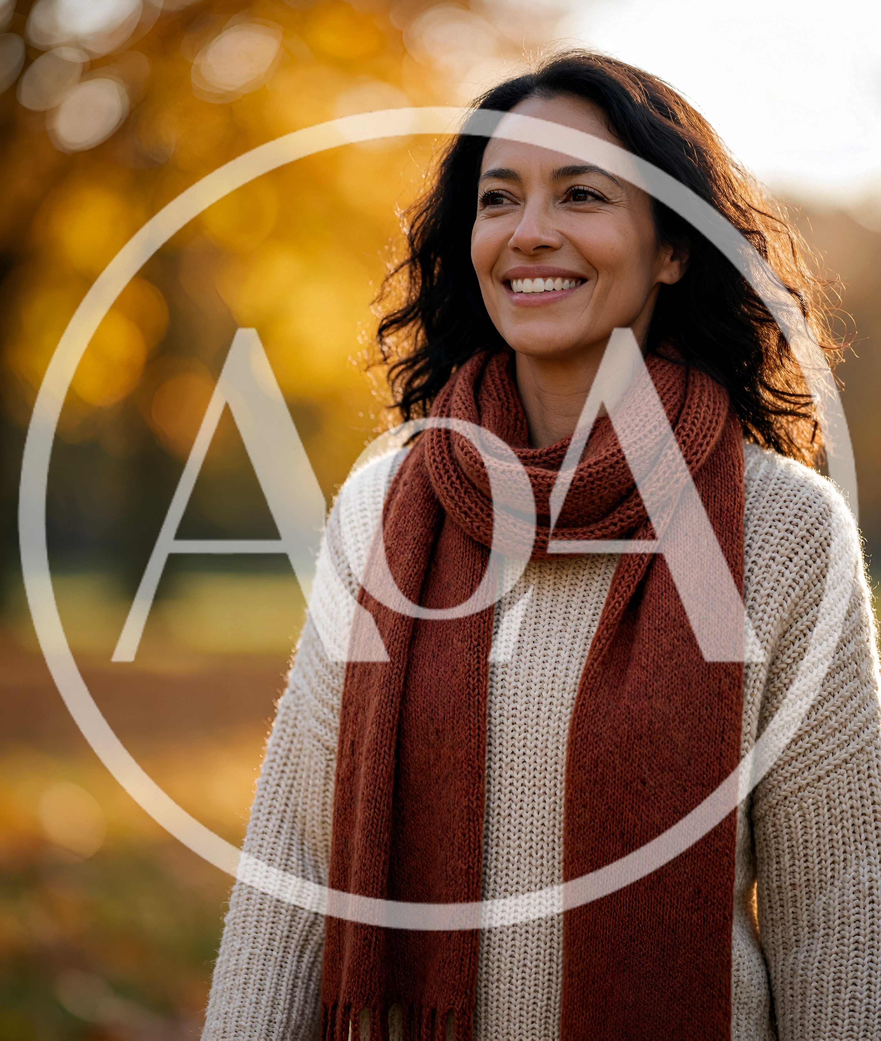 Smiling Woman Wearing A Scarf In Autumn Park