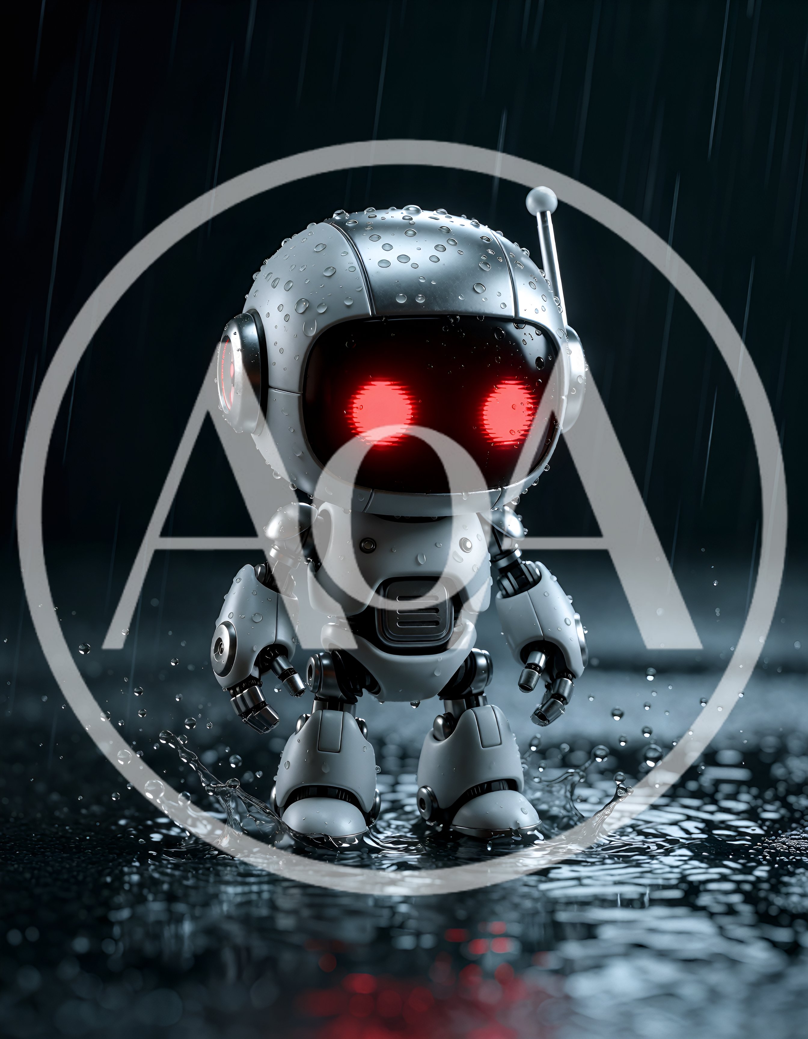 Small Robot Standing In The Rain
