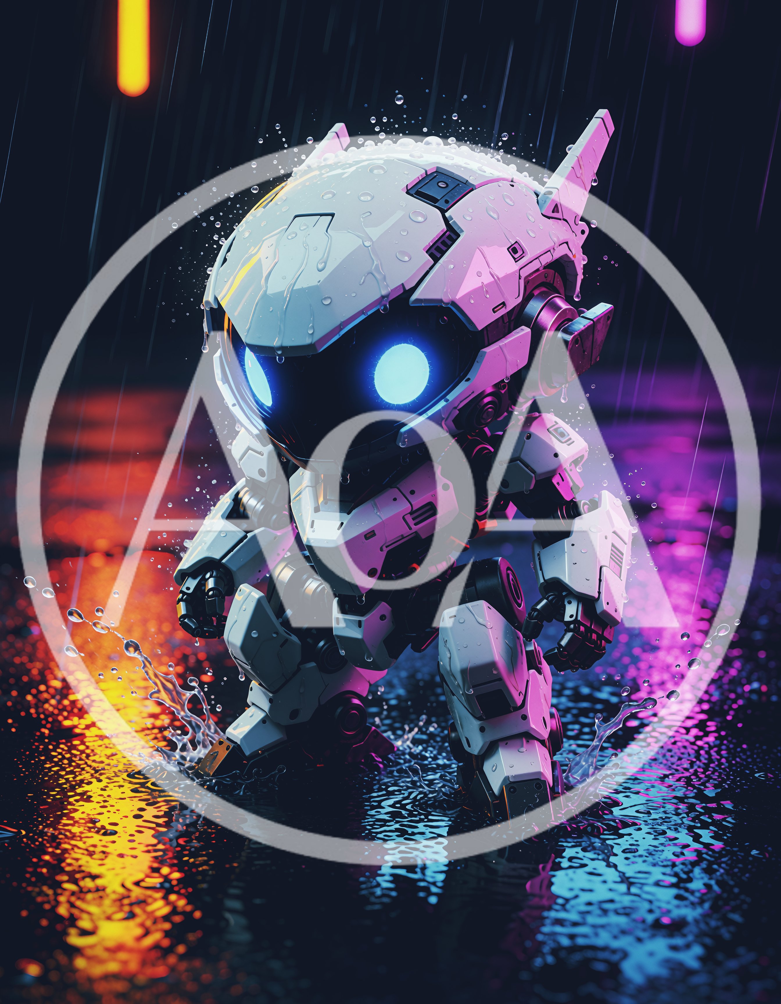 Small Futuristic Robot Standing In The Rain