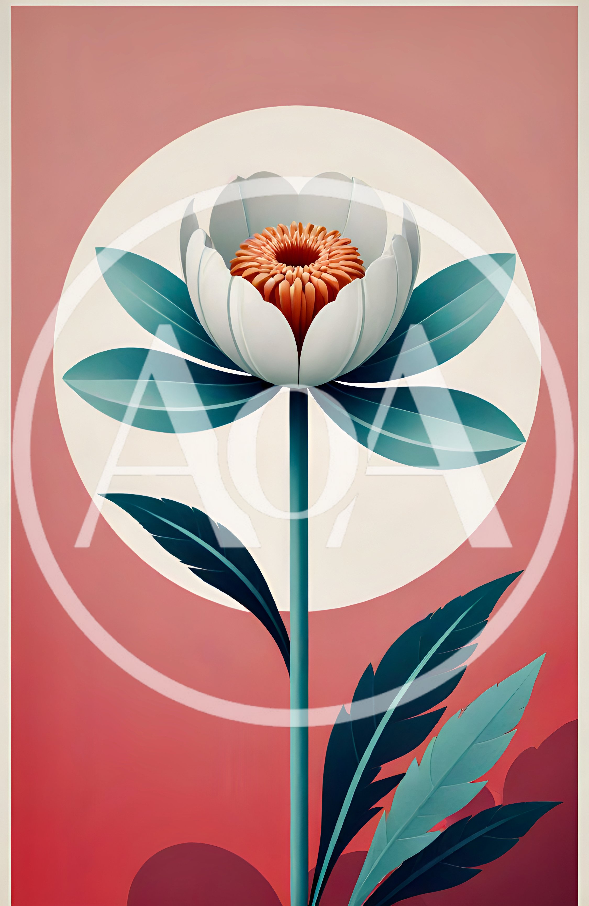 Stylized Minimalist Flower Illustration With Teal Leaves