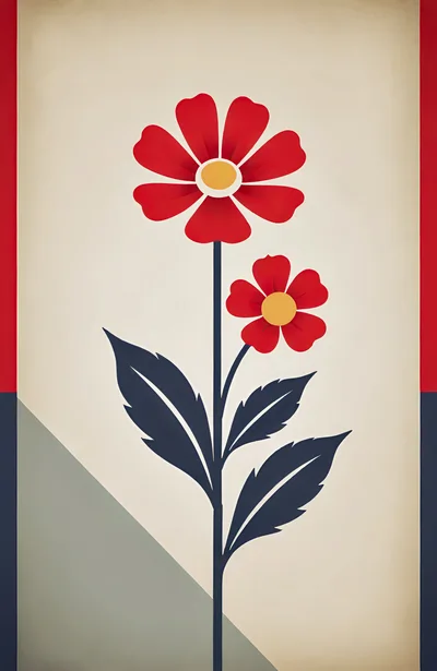 Minimalist Illustration Of Two Red Flowers On Beige Background