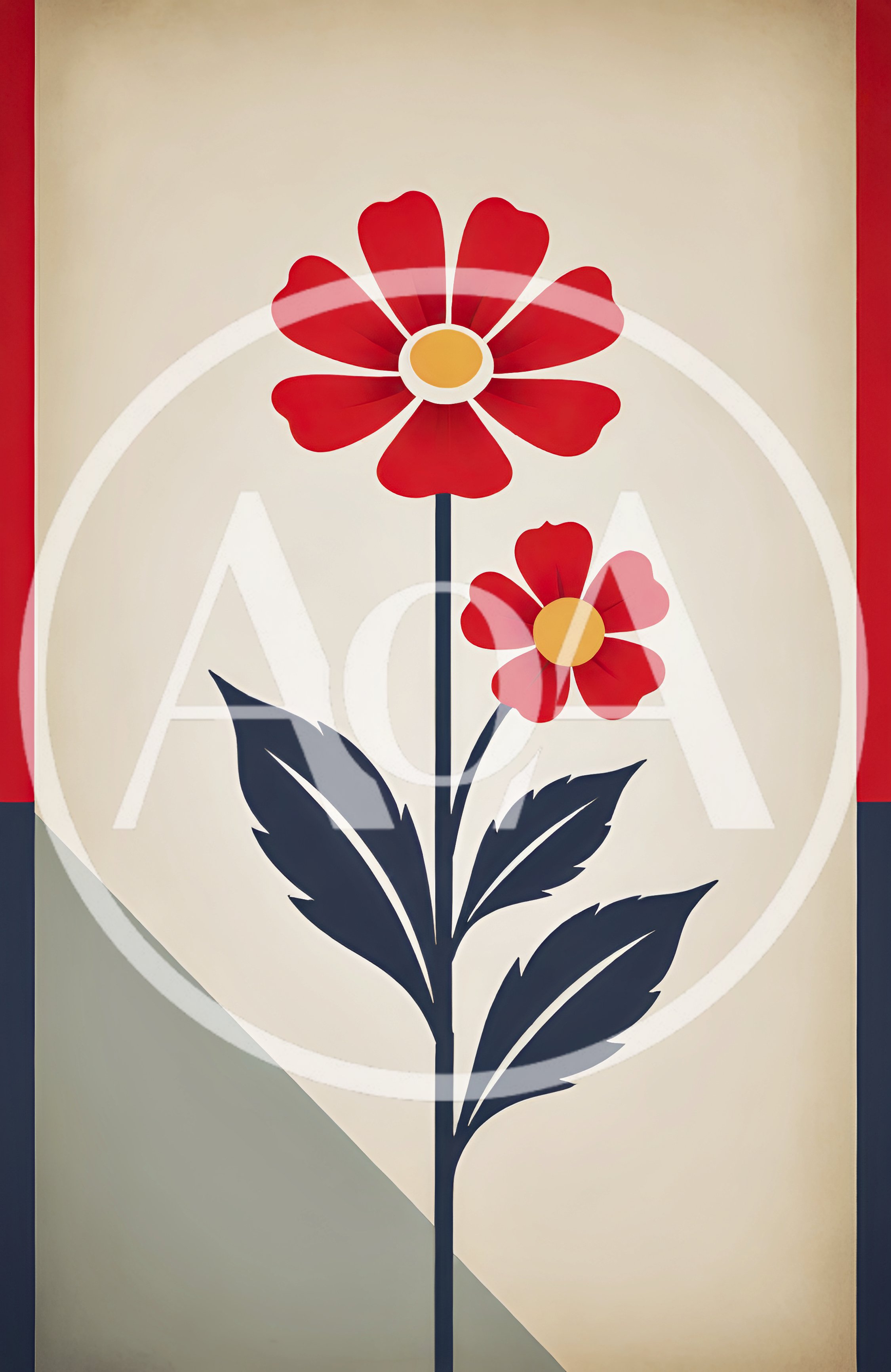 Minimalist Illustration Of Two Red Flowers On Beige Background