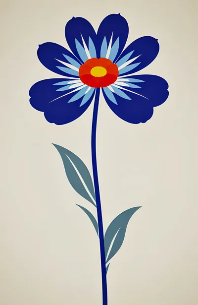 Minimalist Stylized Blue Flower Illustration