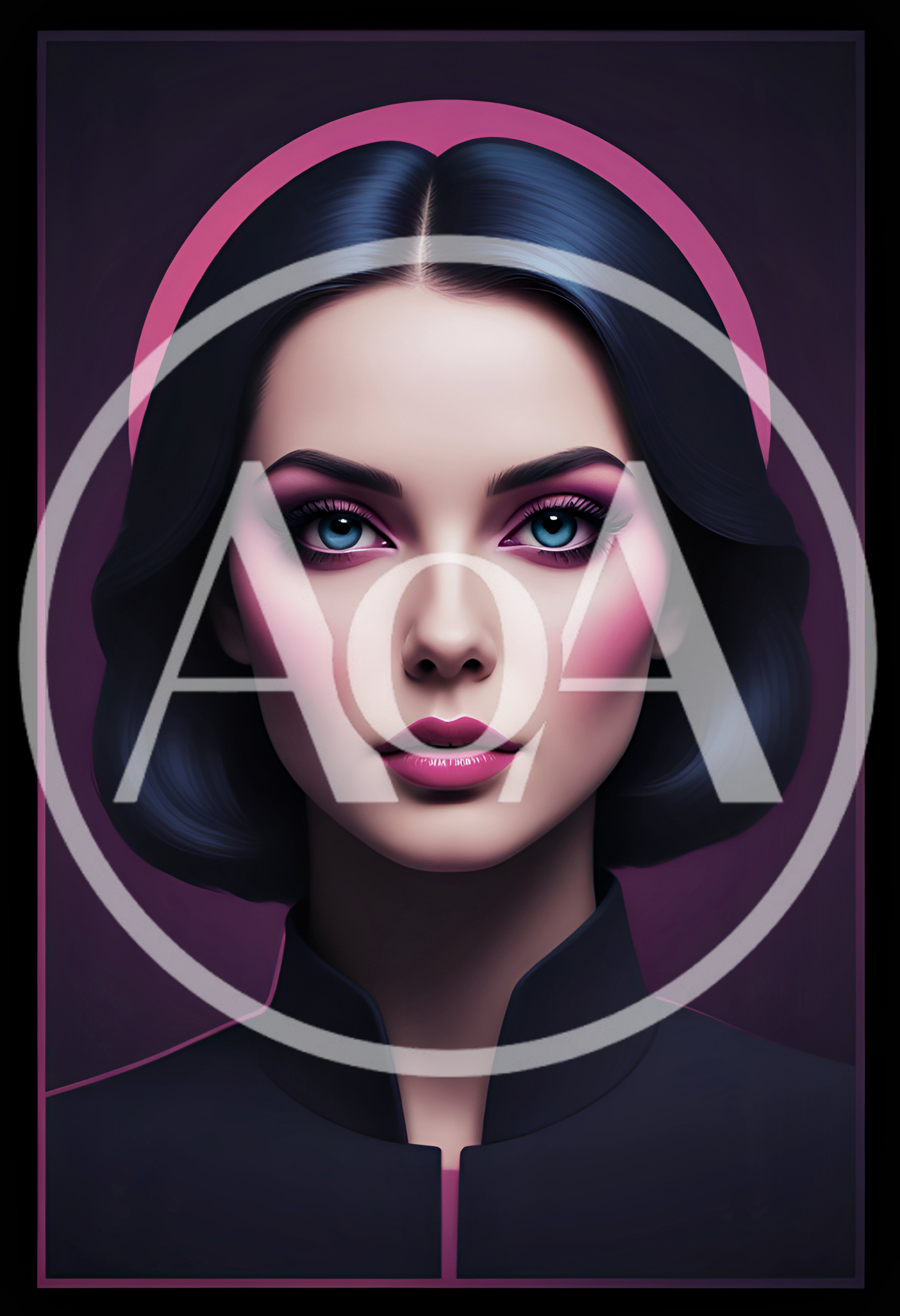 Portrait Of A Woman With Dark Hair And Pink Makeup