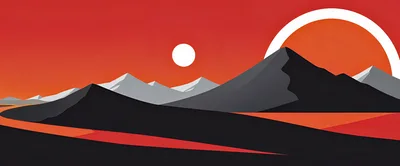 Minimalist Vector Landscape With Mountains And Sun