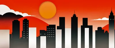 Minimalist Vector Cityscape Silhouette At Sunset