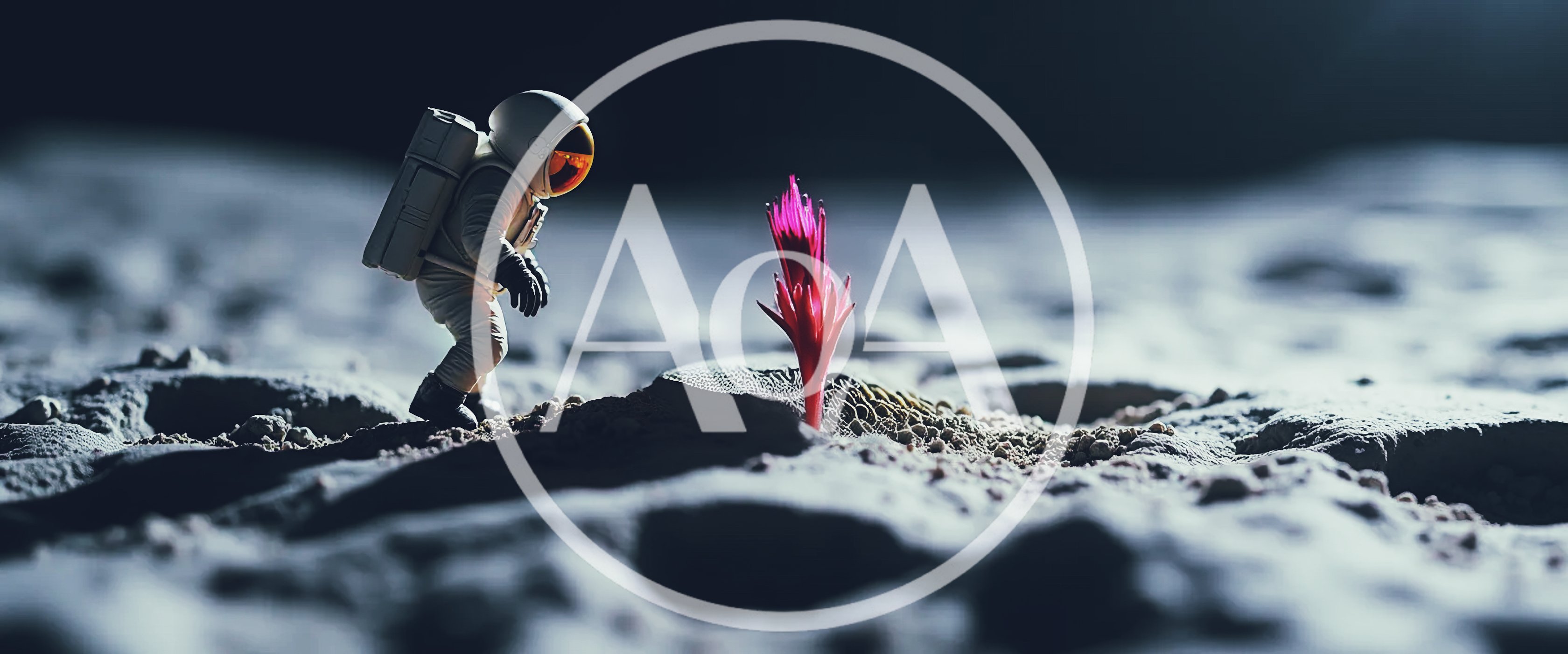 Astronaut Discovering A Vibrant Pink Flower On The Moon