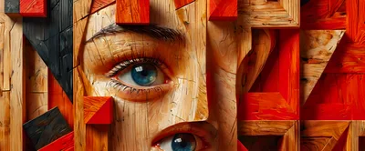 Abstract Wooden Sculpture Featuring Human Eyes