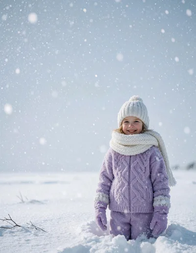 Little Girl Smiling In Snowy Winter Landscape