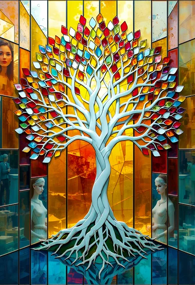 Stained Glass Tree Of Life With Human Figures