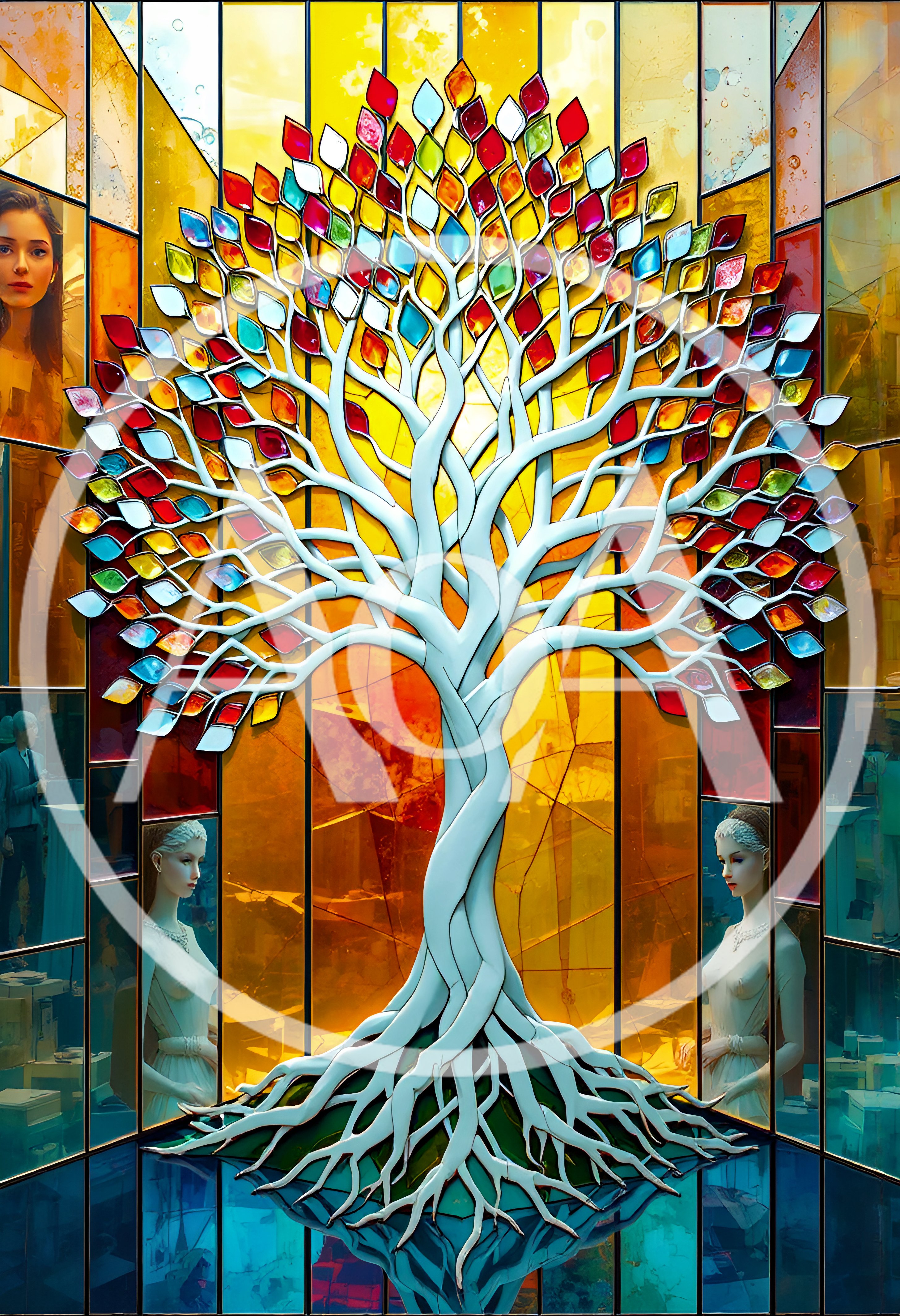 Stained Glass Tree Of Life With Human Figures